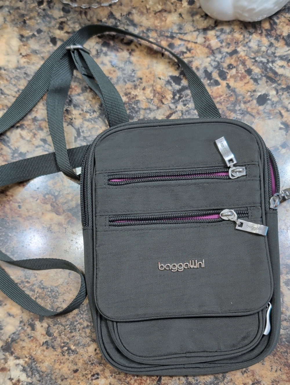 Baggallini Black Crossbody Travel Organizer with Purple Accent Zips